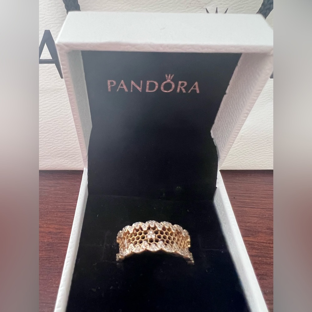 RARE PANDORA SHINE HONEYCOMB LACE RING RETIRED STYLE sz 9